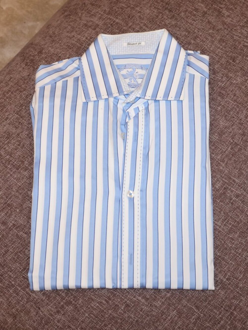 Bugatchi Shaped Fit Blue White Bold Stripe Shirt L